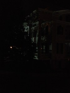 View of the 'big house' at night from the slave quarters. Photo by author. 